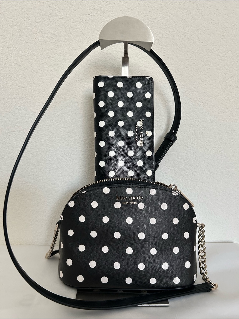 ♠️🤍Kate Spade🤍♠️Black & White  Polka Dot Dome Crossbody Bag & Wallet Set 🖤